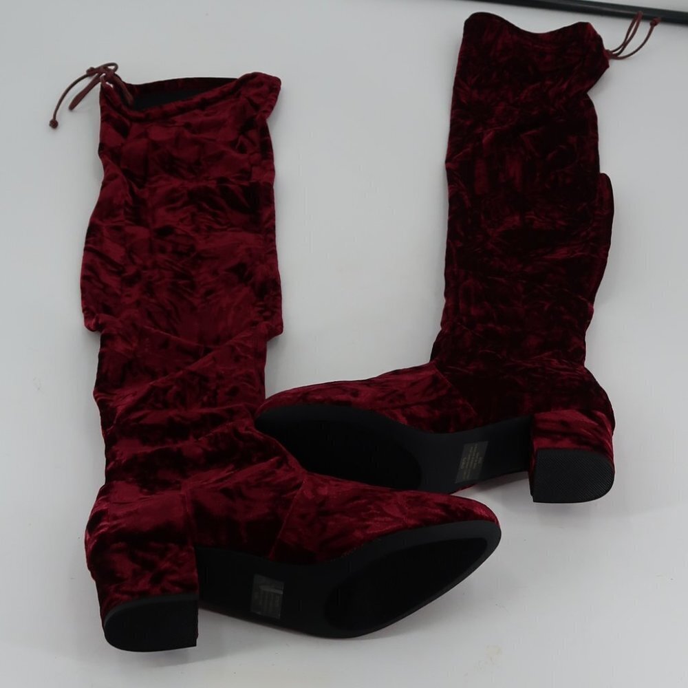 Wendy Williams Women's Maroon Velour Style Thigh High Boots Size 10 New in box